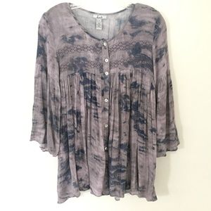 LANI Tie Dye Boho Lavender Blue Tunic Top S